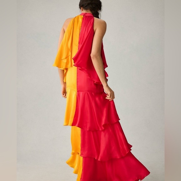 NWT,Pinnacle By Shruti Sancheti,Mock-Neck,Ruffle,Elegant,Tiered Dress,Size Med - Picture 4 of 10